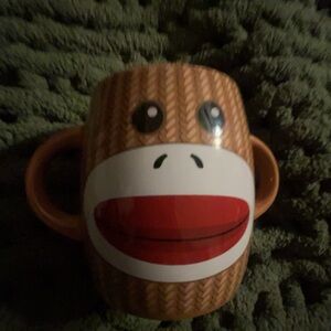 Novelty Sock Monkey Face Ceramic Mug - Brown and Red